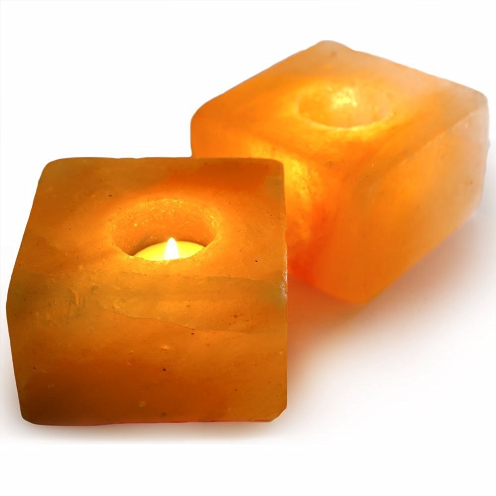 Cube Shaped Pink Salt Candle Holder