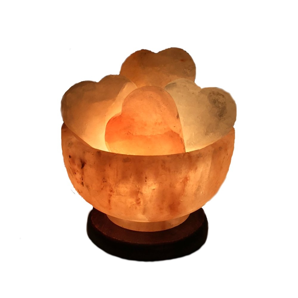 Himalayan Salt Lamp Fire Bowl With Small Hearts 