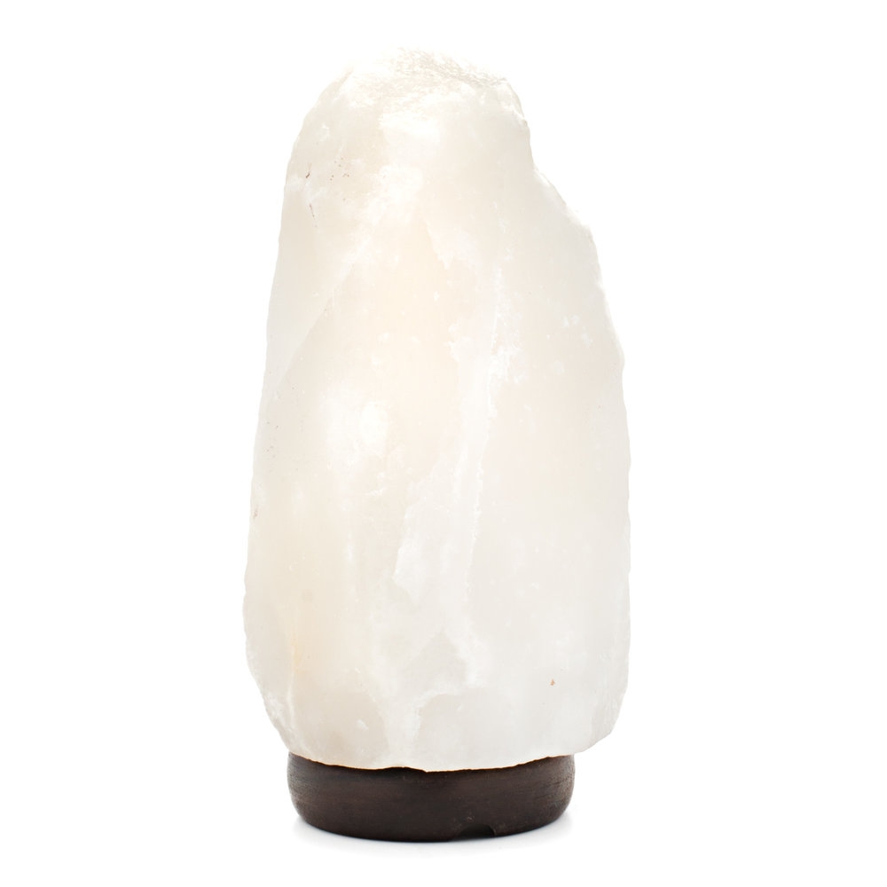 Natural White Salt Lamp With Wooden Base 1-2kg